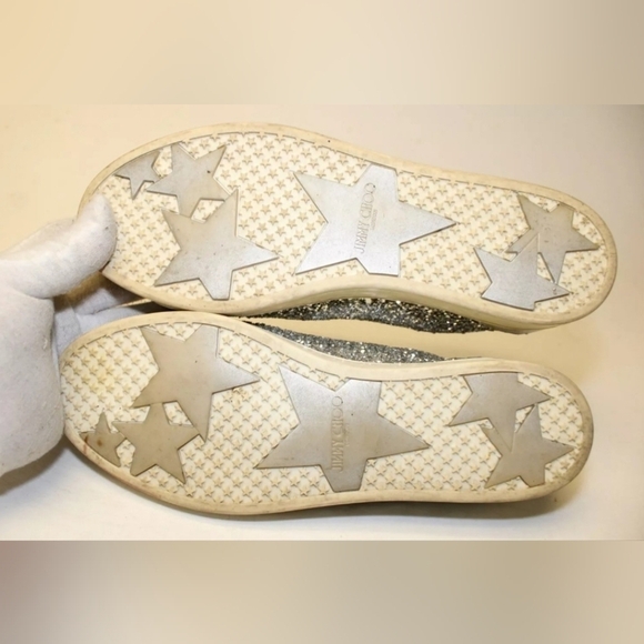 Jimmy Choo Glitter Low Top Trainers Sneakers In Silver Leather Size 39.5 US 9.5 - Picture 11 of 11